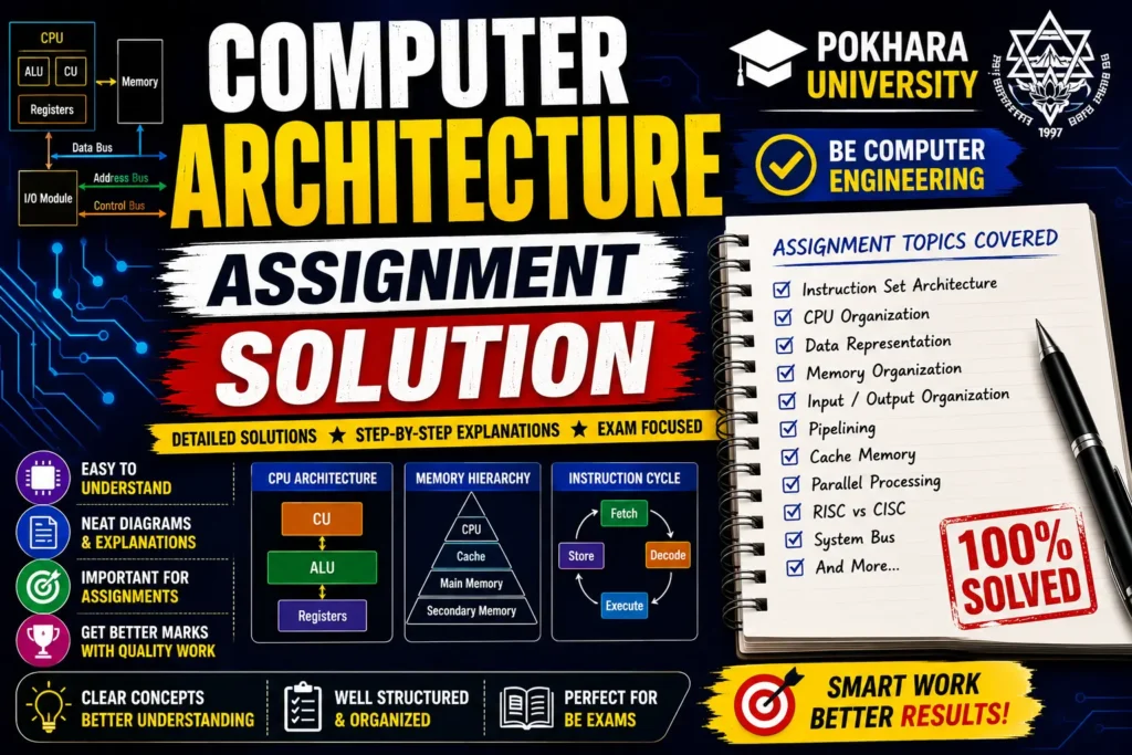 Computer Architecture Assignment Solution | Pokhara University Length: 66 Characters SEO Meta Description Download Computer Architecture Assignment Solutions for Pokhara University Computer Engineering. Get solved assignments, processor organization, memory hierarchy, diagrams, numerical solutions, and exam-focused study material. Length: 157 Characters Focus Keyphrase Computer Architecture Assignment Solution SEO Slug computer-architecture-assignment-solution-pokhara-university SEO Keywords Computer Architecture Assignment Solution Computer Architecture Assignment Computer Architecture Assignment Solutions Pokhara University Computer Architecture Assignment Computer Architecture Solved Assignment Computer Organization Assignment Solution Processor Organization Assignment Memory Hierarchy Assignment Computer Engineering Assignment Solution Pokhara University Computer Engineering Computer Architecture PDF Computer Architecture Study Material Engineering Assignment Solution Computer Architecture Notes Pokhara University Assignment Solutions